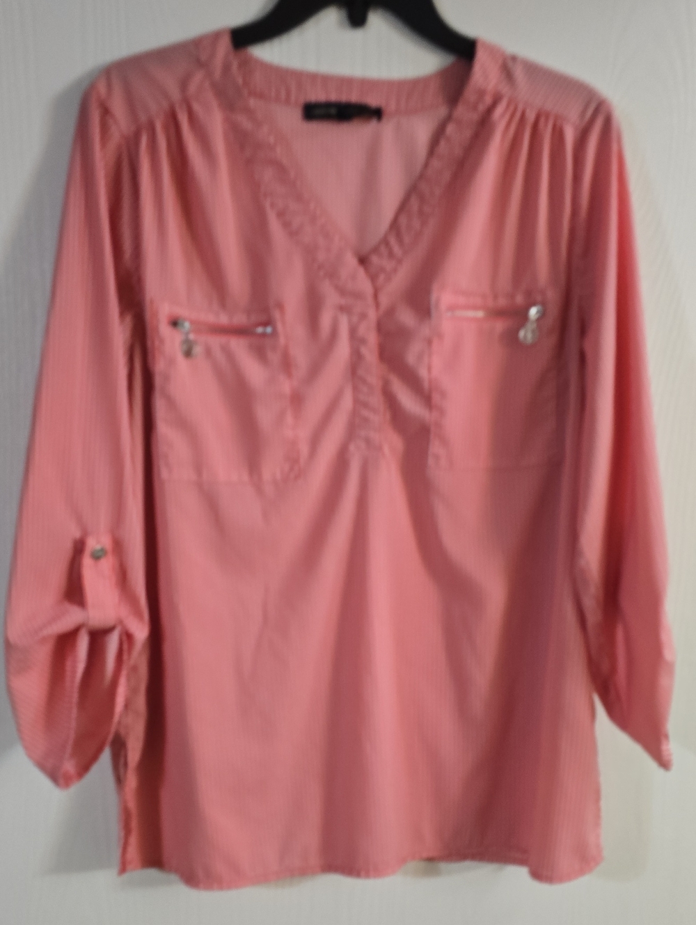 Adrienne Vittadini Coral Pink V-Neck Zip-Pocket Tunic
